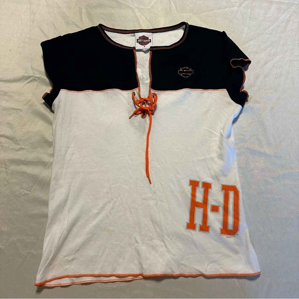 Harley-Davidson Black Shirt with Orange Stitching size small